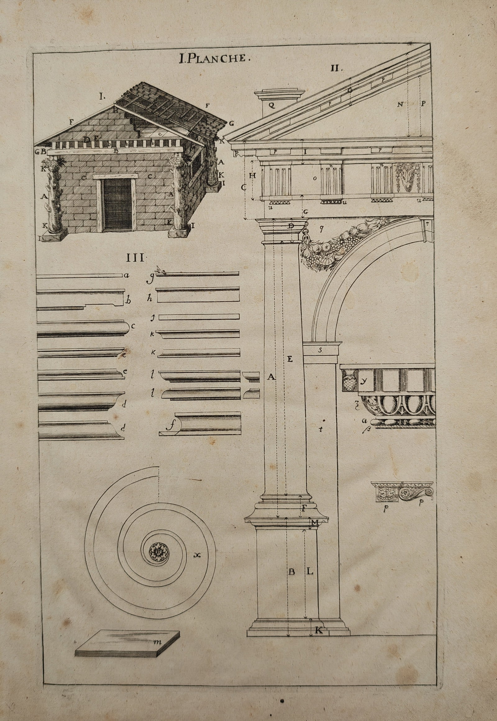 François Blondel – Architectural Study of Classical Orders and Moldings – Engraving (17th (1 of 2)