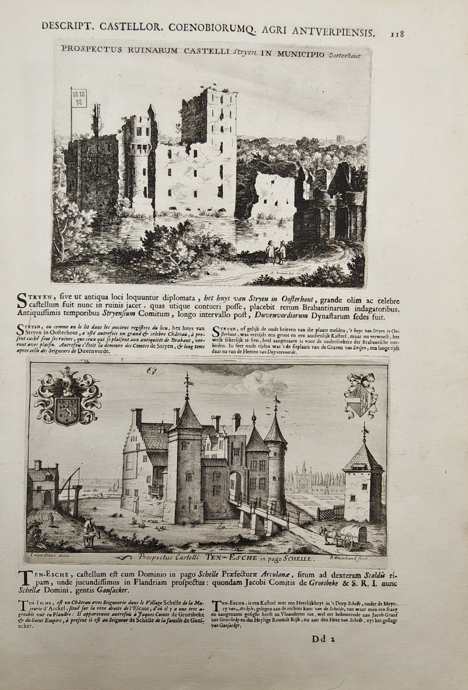 Jacques Le Roy – Topographical Views of Brabant Castles and Schelle – Engraving (17th Century): "Description of the Castles and Monasteries of the Antwerp Countryside" presents a topographical and historical study illustrating views of regional fortified estates alongside accompanying architectu