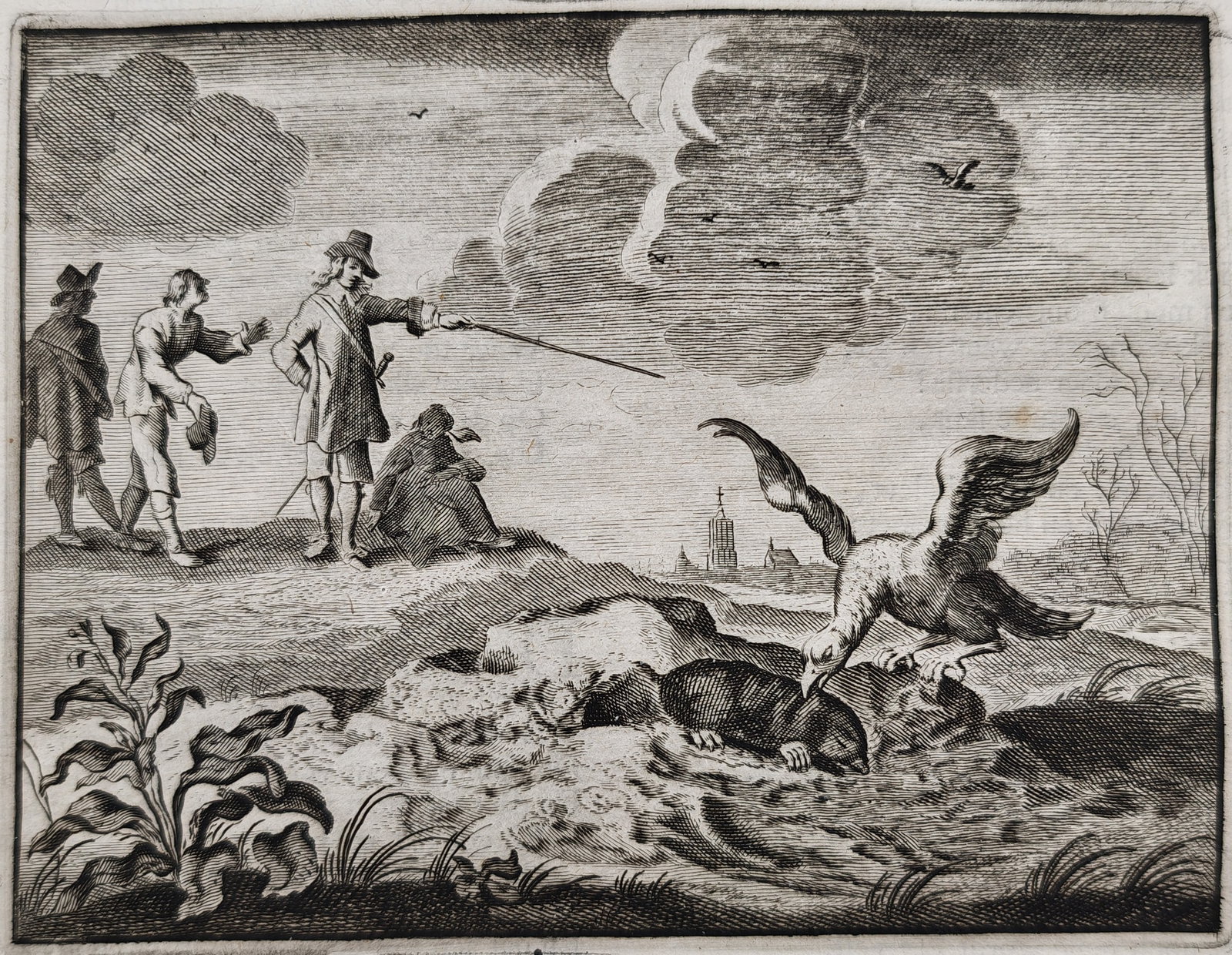 Jacob Cats – Emblem of the Mole Captured by a Heron – Engraving (17th Century) (1 of 3)