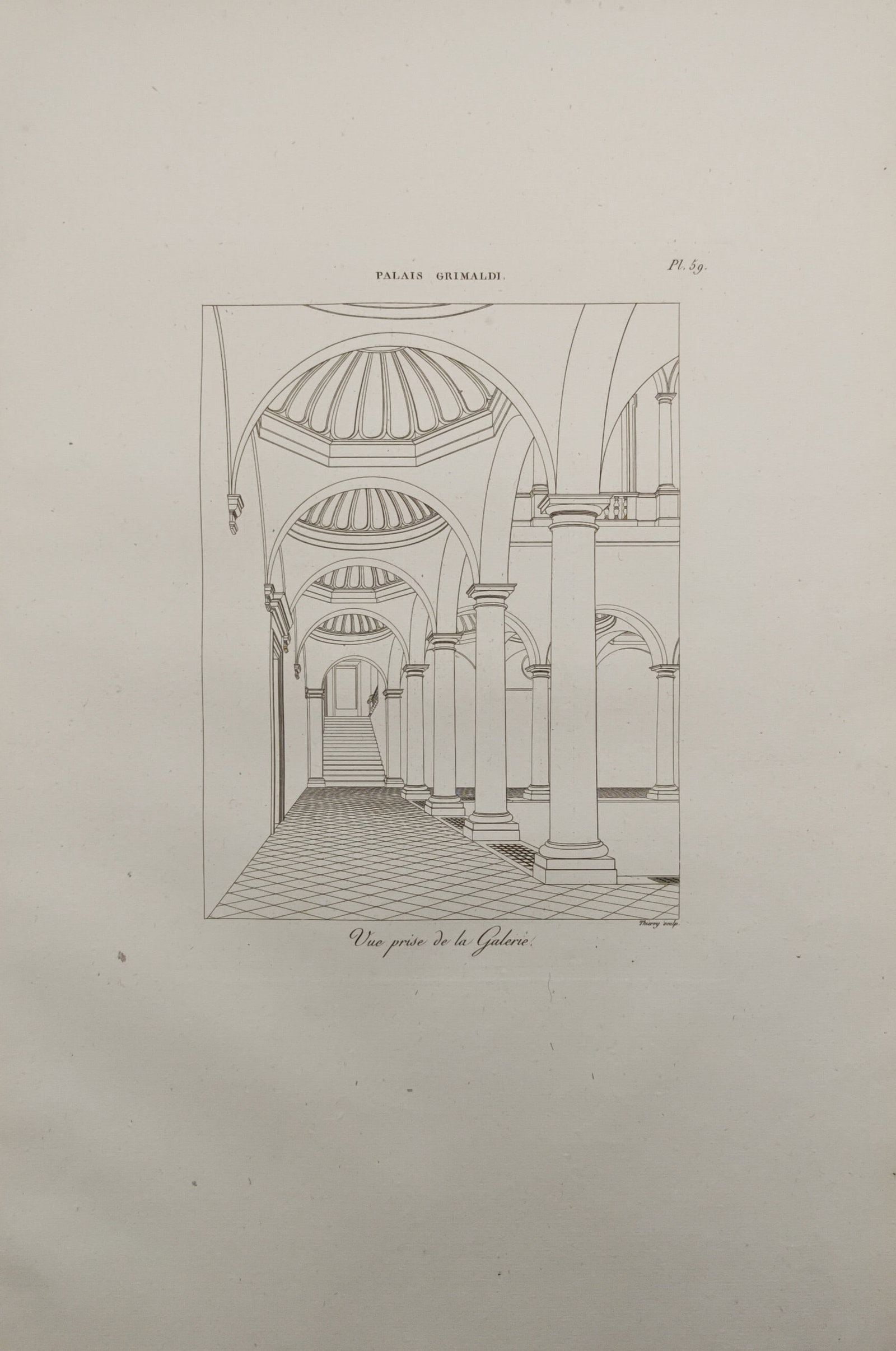Étienne-Jules Thierry – Perspective View of the Gallery in the Grimaldi Palace – Engraving (1 of 2)
