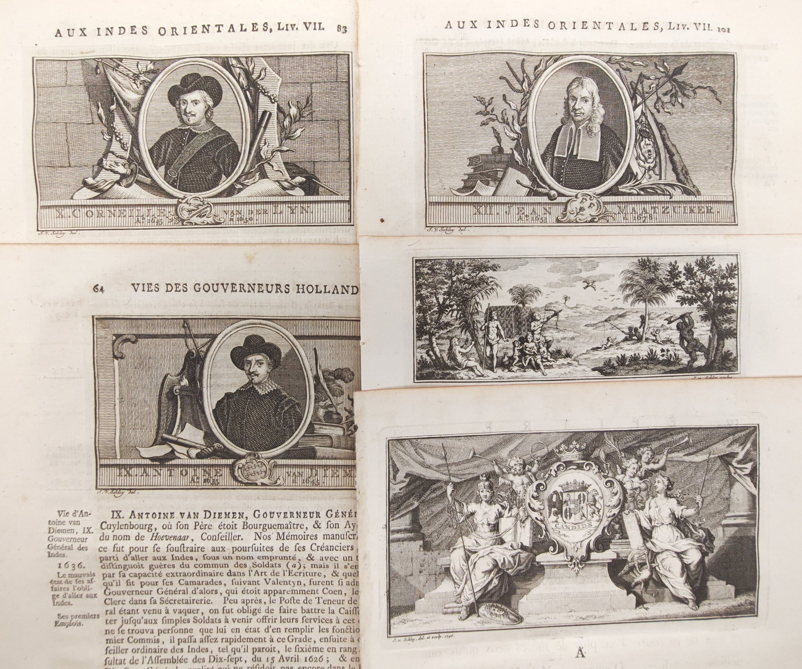 Jean-Pierre-Jean du Bois – Set of 5: Dutch Colonial Administrators and Allegorical Vignettes (1 of 2)