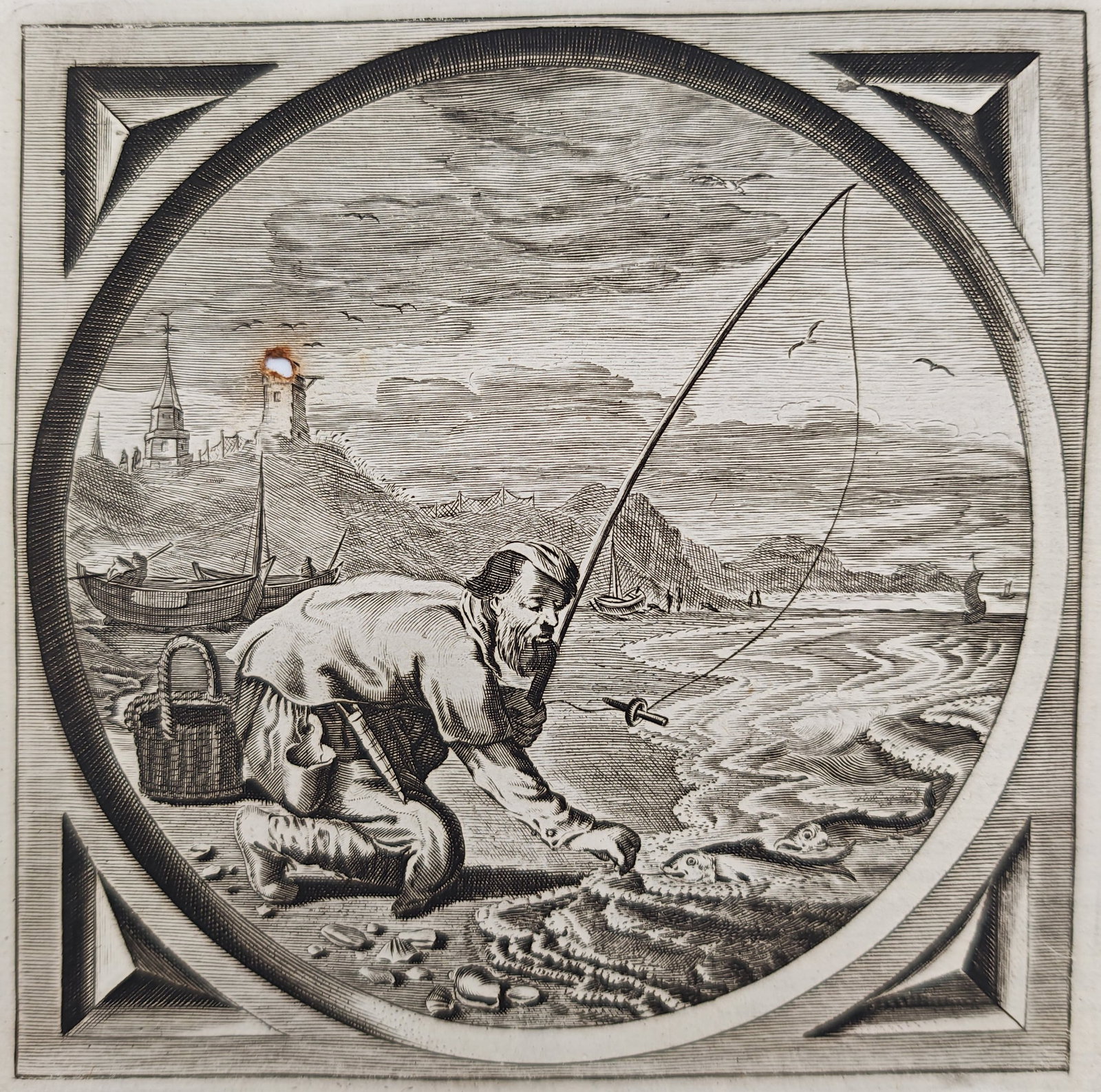 Jacob Cats – Fisherman on the Shore – Engraving (17th Century) (1 of 3)