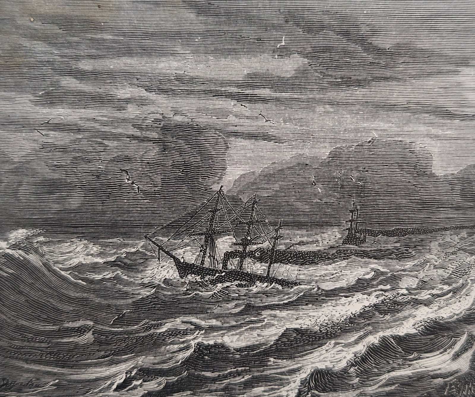 Frédéric Zurcher and Élie Margollé – Hurricane at Sea – Engraving (19th Century) (1 of 3)