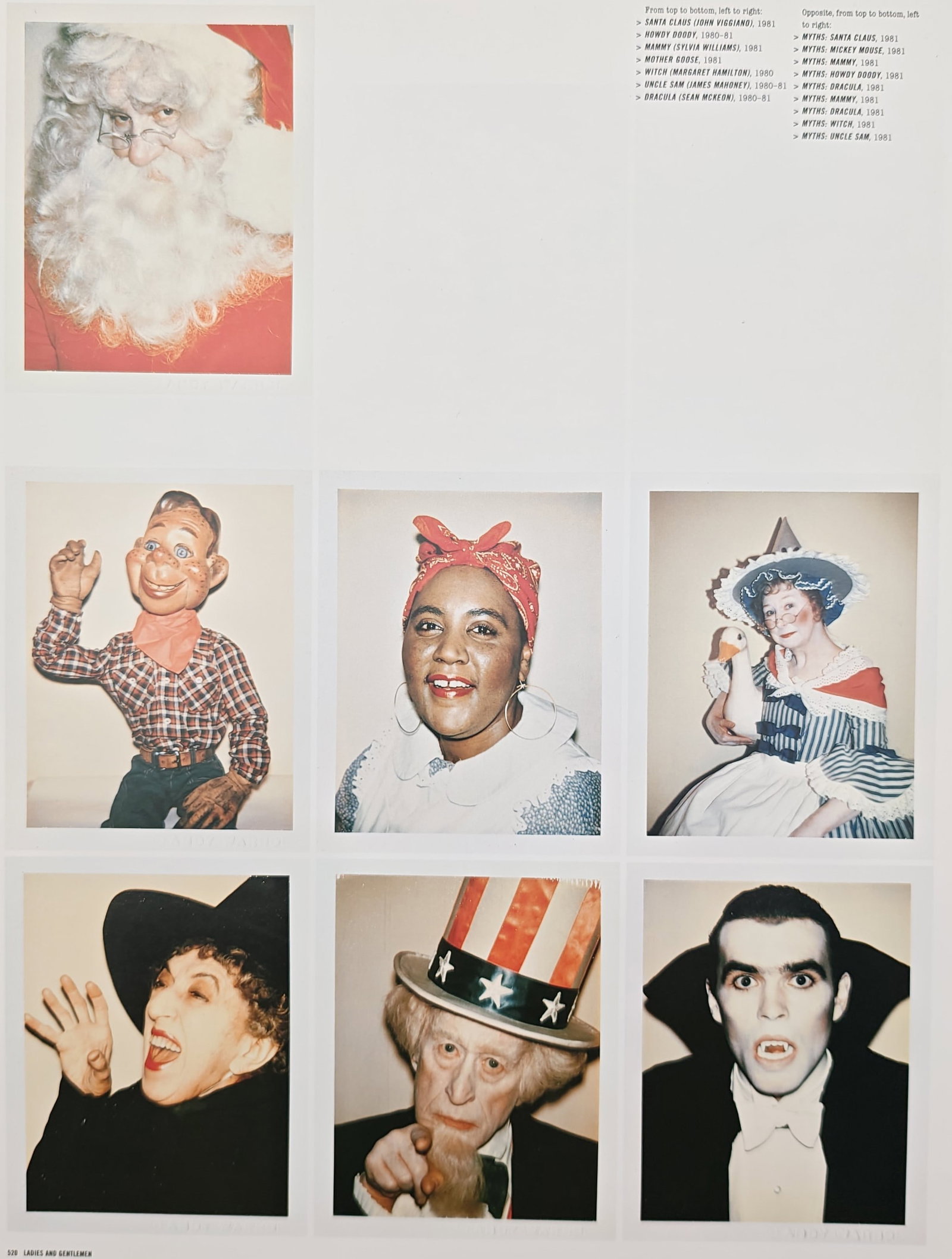 Andy Warhol,after – Myths Polaroids – Offset print (20th Century): "Myths Polaroids" displays a grid of colorful portrait photographs featuring individuals dressed up as various pop culture and historical figures. This collective arrangement explores the creation of 