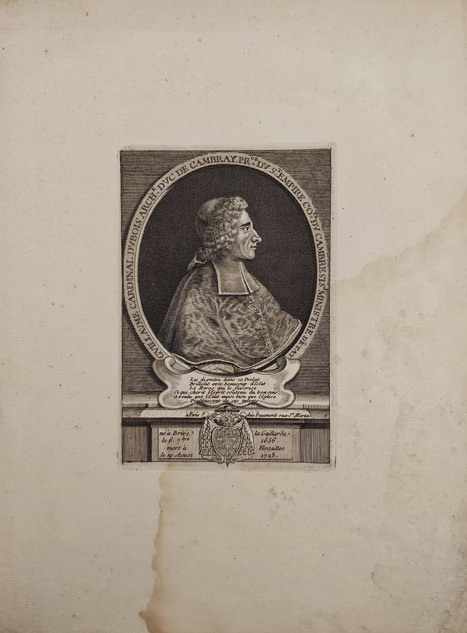 Nicolas-Henri Tardieu – Portrait of Cardinal Guillaume Dubois – Engraving (18th Century) (1 of 2)