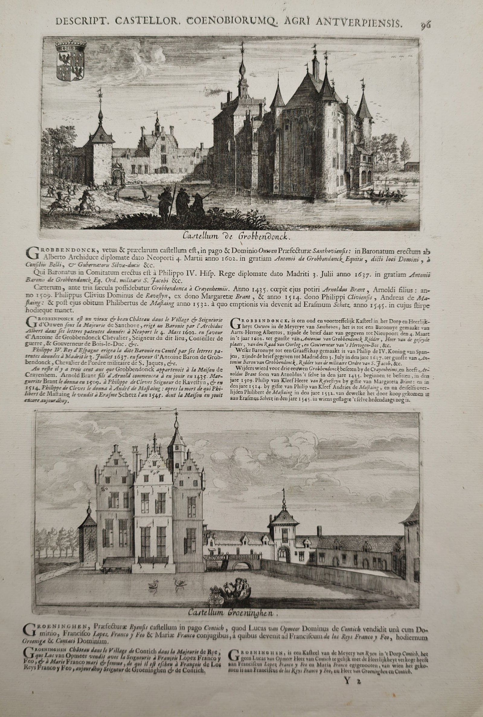Jacques Le Roy – Architectural Views of Grobbendonk and Groeninghen Castles – Engraving (1 of 2)