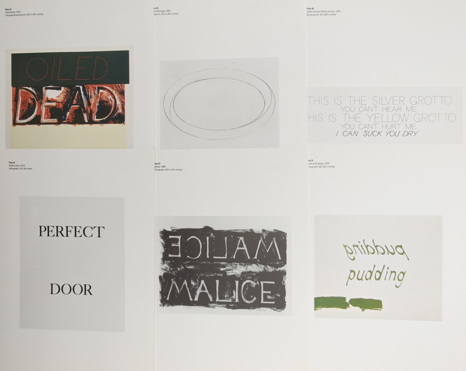Bruce Nauman – Set of 6: Conceptual Typography, Wordplay, and Text-Based Studies – Offset Prints: "Conceptual Typography, Wordplay, and Text-Based Studies" presents a conceptual suite featuring bold typographic phrasing, mirrored language, and stark linear forms exploring semiotics, linguistic rep