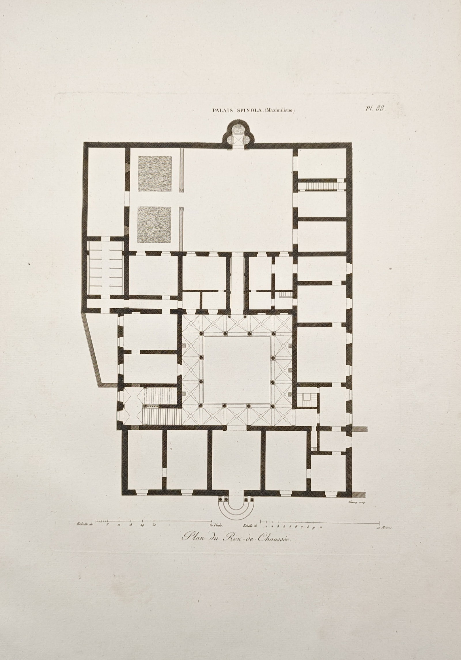Auguste Hibon – Sauli Palace, Main Section and Ground Floor Plan – Engraving (19th Century) (1 of 2)