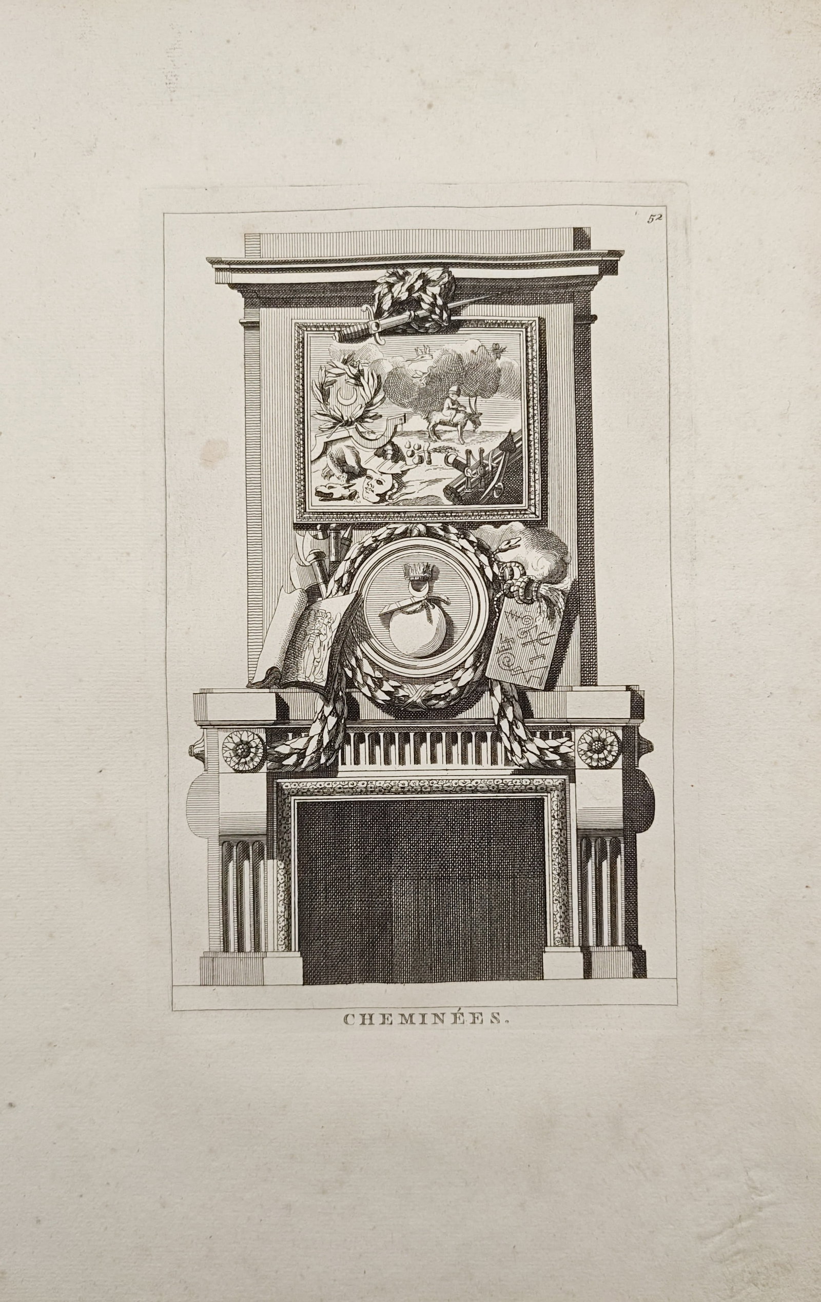 Jean-Charles Delafosse – Neoclassical Fireplace Design with Overmantel – Engraving (18th (1 of 2)