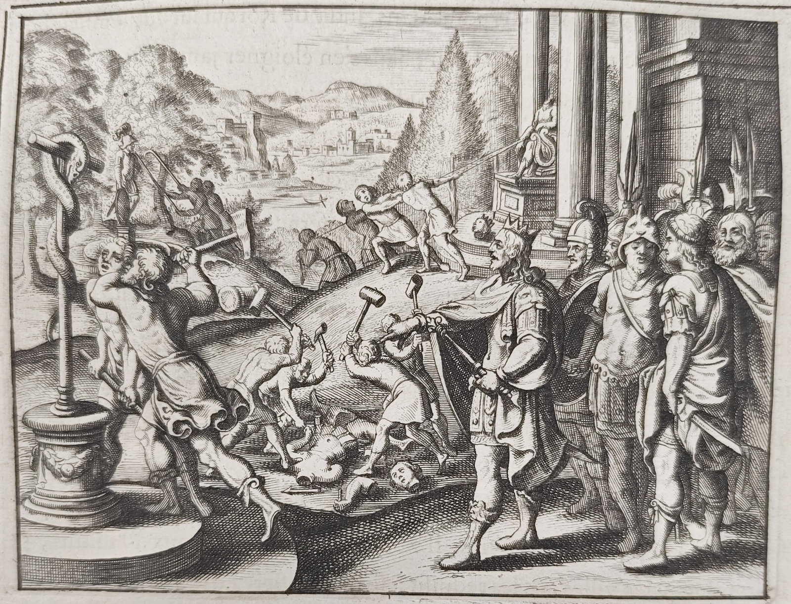 Nicolas Fontaine – King Hezekiah Destroys the Idols and the Bronze Serpent – Engraving (1 of 3)