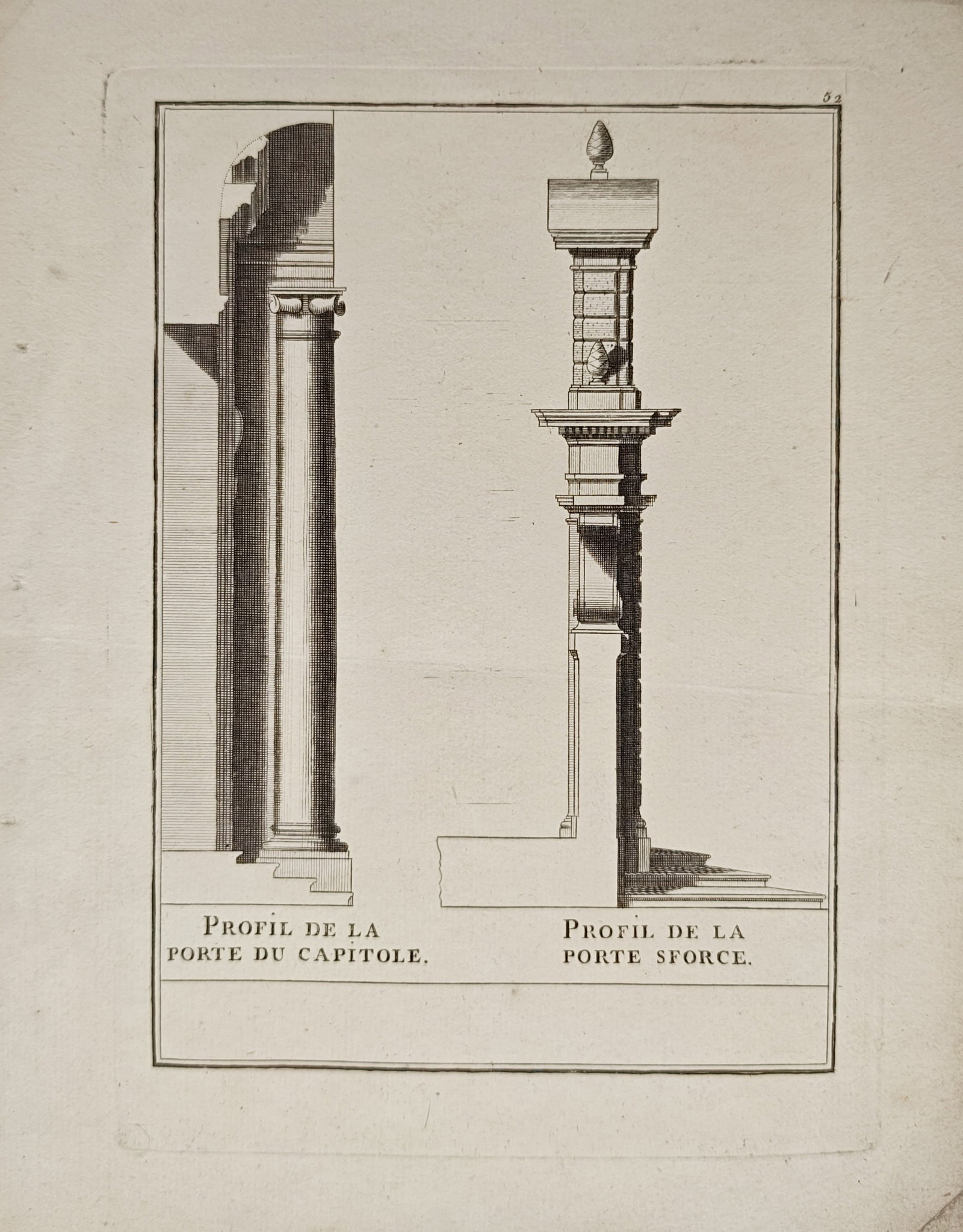 Sébastien Le Clerc – Profiles of Capitoline and Sforza Portals – Engraving (18th Century) (1 of 2)