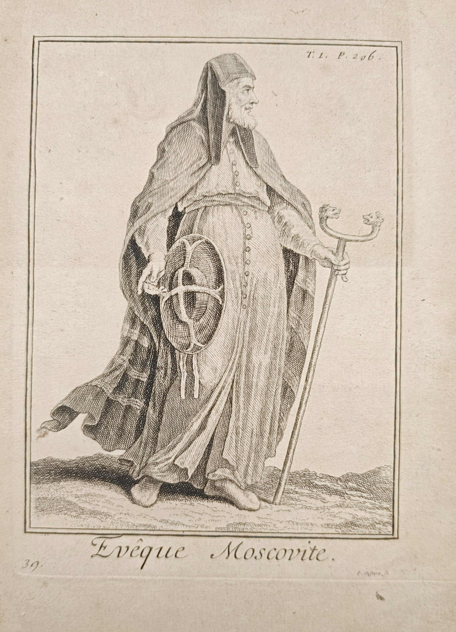 Pierre Giffart – Muscovite Bishop in Ecclesiastical Habit – Engraving (18th Century) (1 of 2)