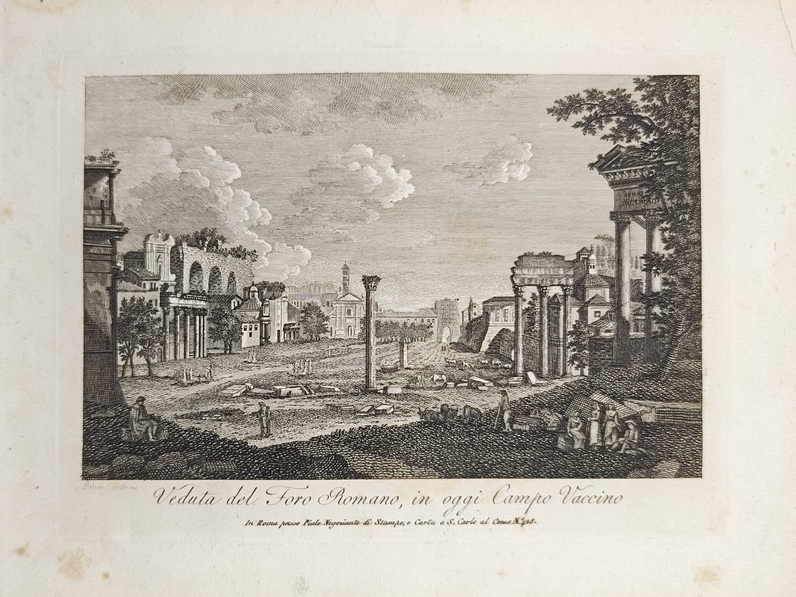 Pietro Parboni – View of the Roman Forum (Campo Vaccino) – Engraving (19th Century) (1 of 2)