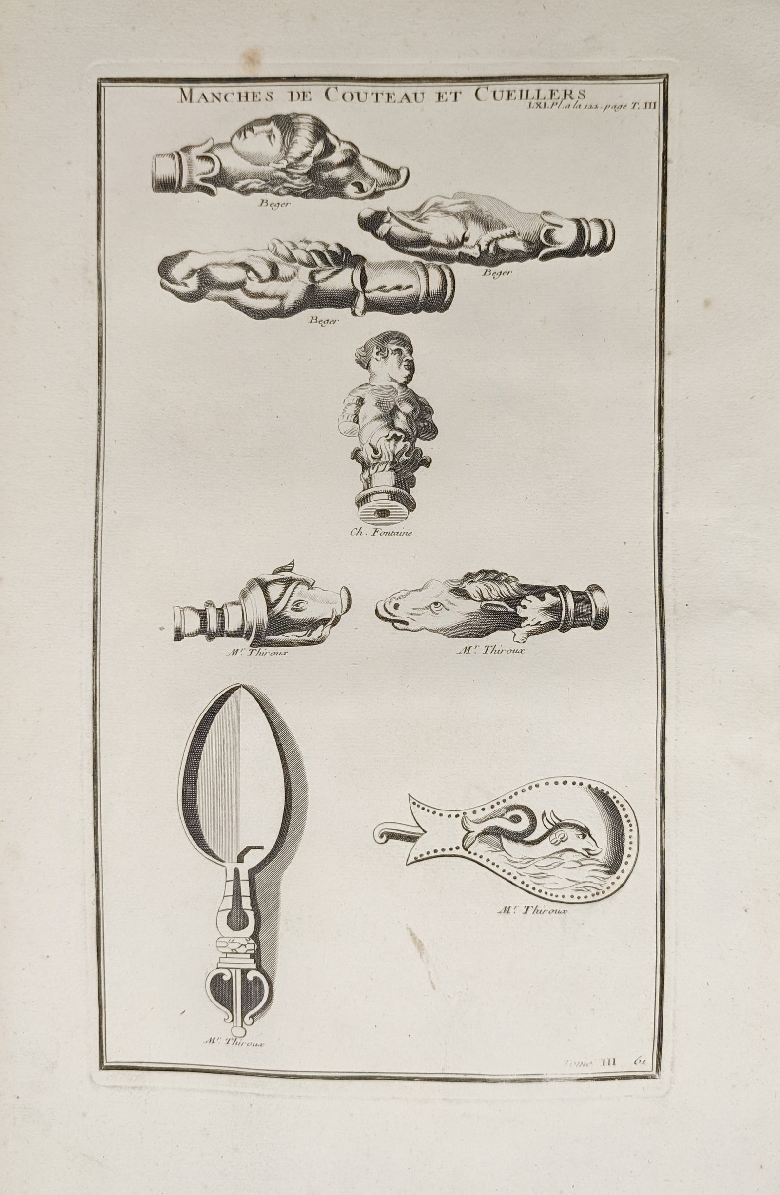 Bernard de Montfaucon – Ancient Roman Knife Handles and Spoons – Engraving (18th Century) (1 of 2)