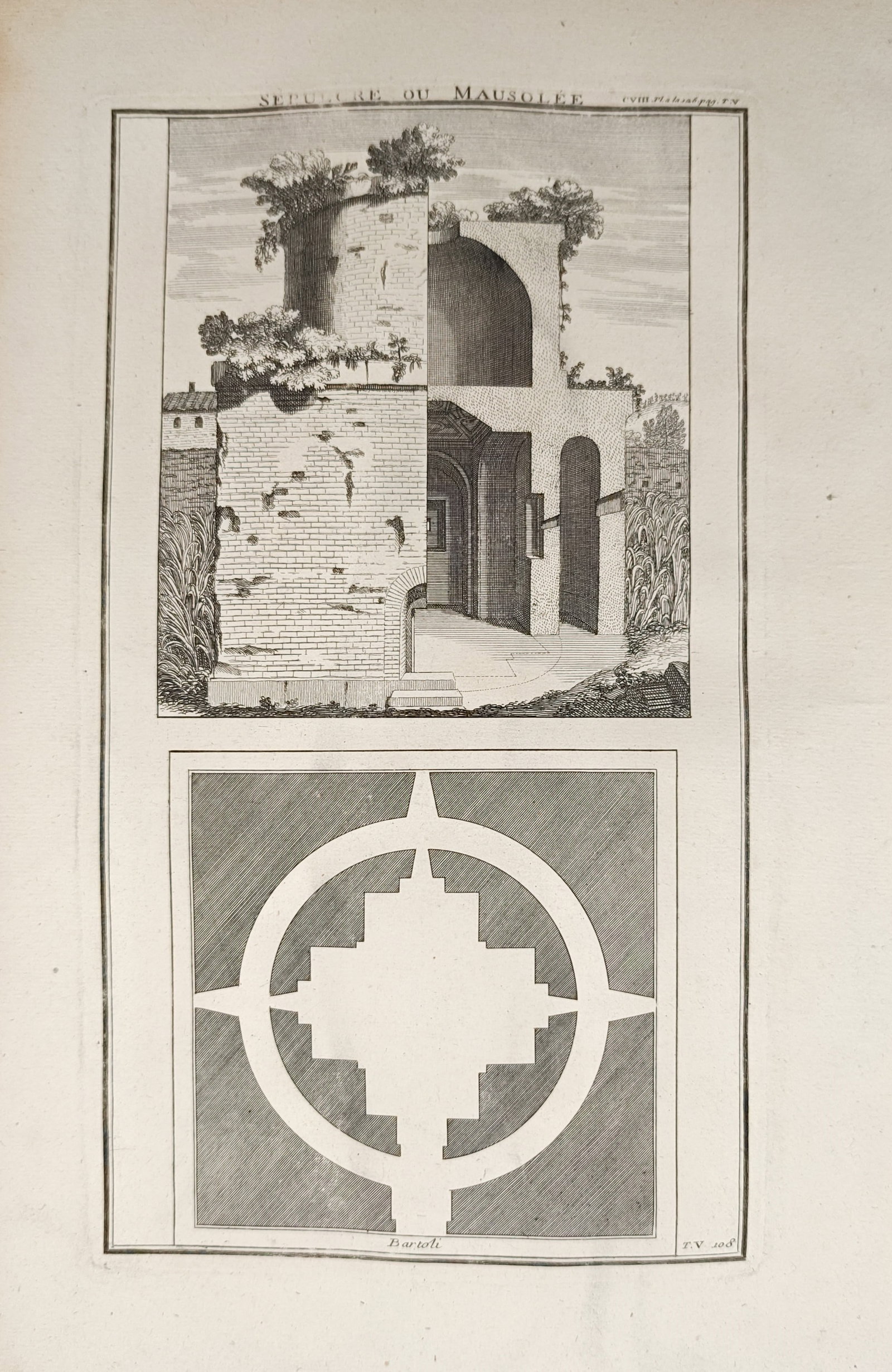 Bernard de Montfaucon – Ancient Sepulchre or Mausoleum – Engraving (18th Century) (1 of 2)