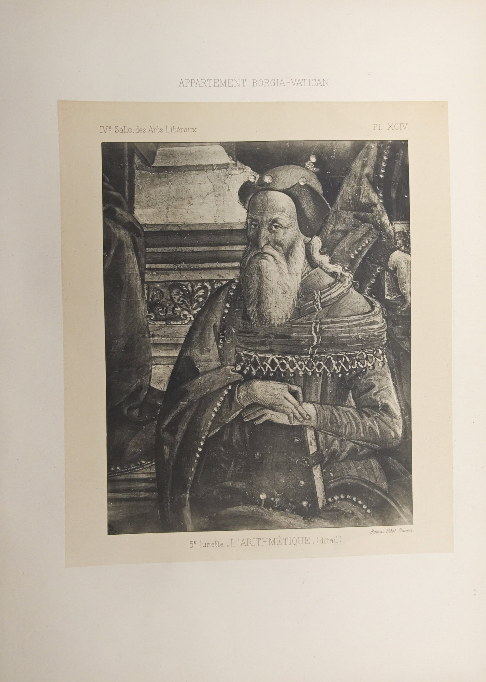 Pinturicchio,after – Arithmetic (Detail) – Photogravure (19th Century): "Arithmetic (Detail)" presents a distinguished bearded figure representing the study of arithmetic from the fresco cycle in the Hall of the Liberal Arts within the Borgia Apartments at the Vatican. Re