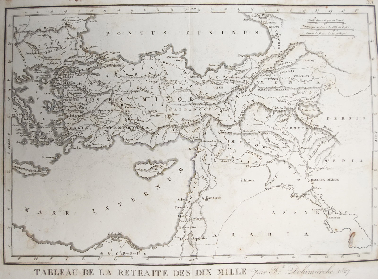 Felix Delamarche – Map of the Retreat of the Ten Thousand – Middle East – Engraving (1827) (1 of 2)
