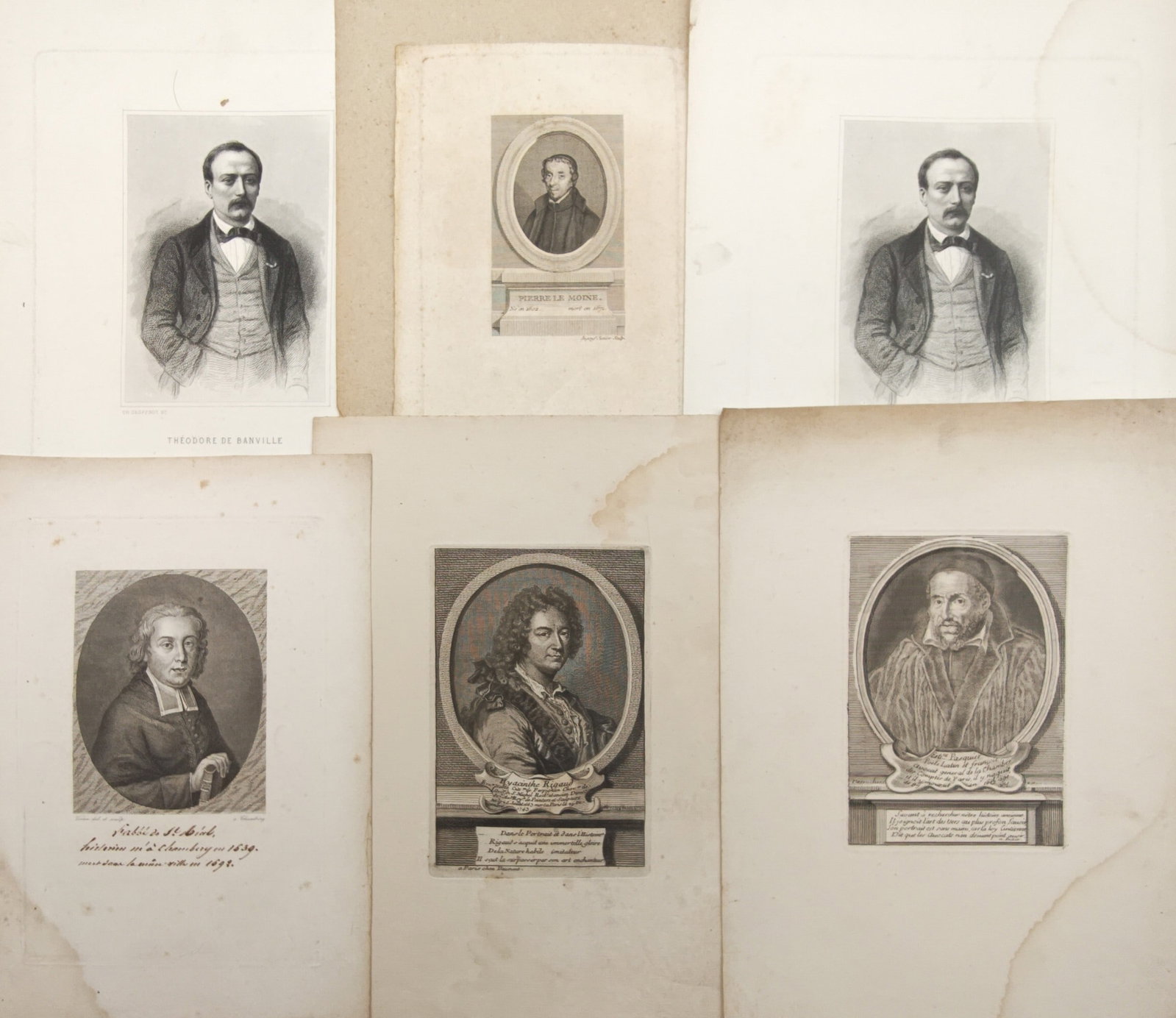 Different Authors – Set of 6: Historical French Portraits of Literary and Clerical Figures – (1 of 2)