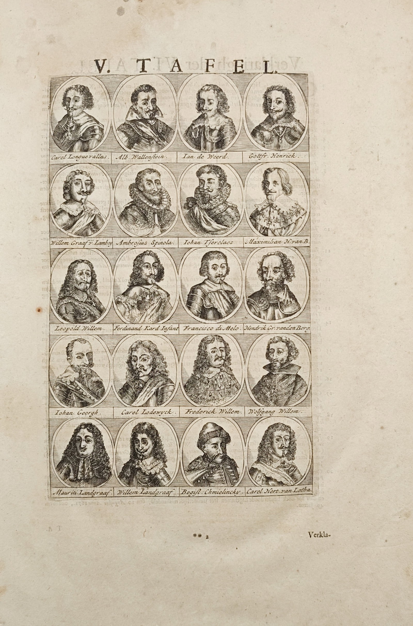 Simon de Vries – Generals and Princes of the Seventeenth Century – Engraving (1698): "Generals and Princes of the Seventeenth Century" depicts an engraved compendium arranged in an orderly grid of twenty oval portrait medallions representing notable seventeenth-century European milita