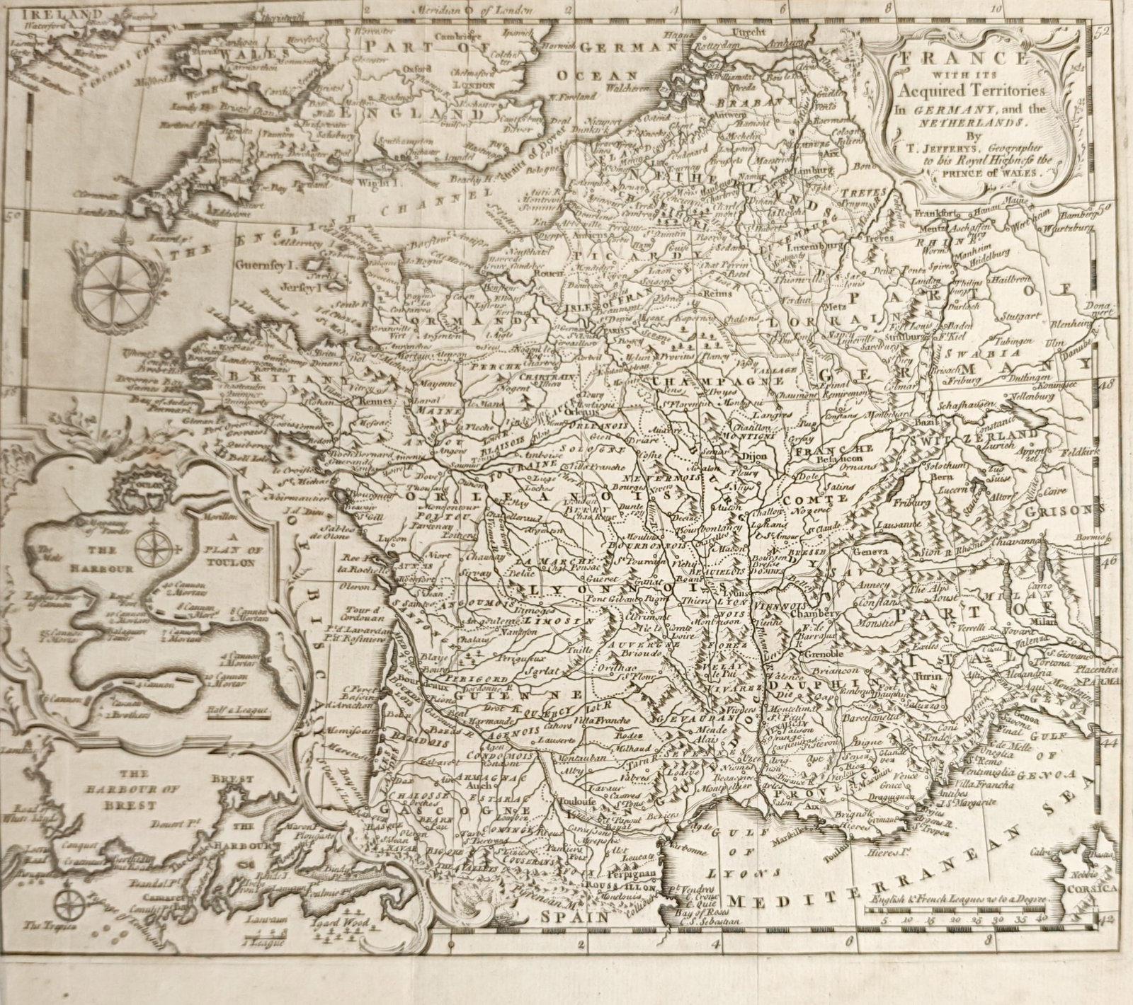 Thomas Jefferys – Map of France with its Acquired Territories – France – Engraving (1747) (1 of 2)