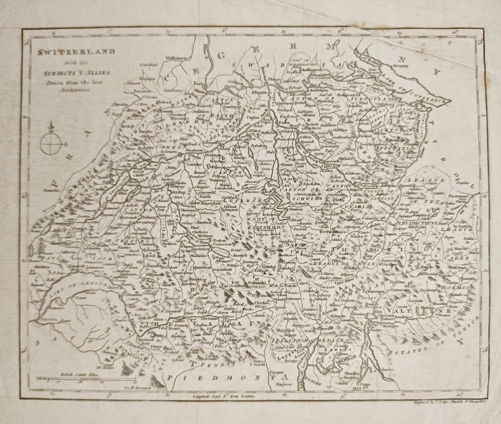 John Lodge – Map of Switzerland with its Subjects and Allies – Engraving (1782) (1 of 2)