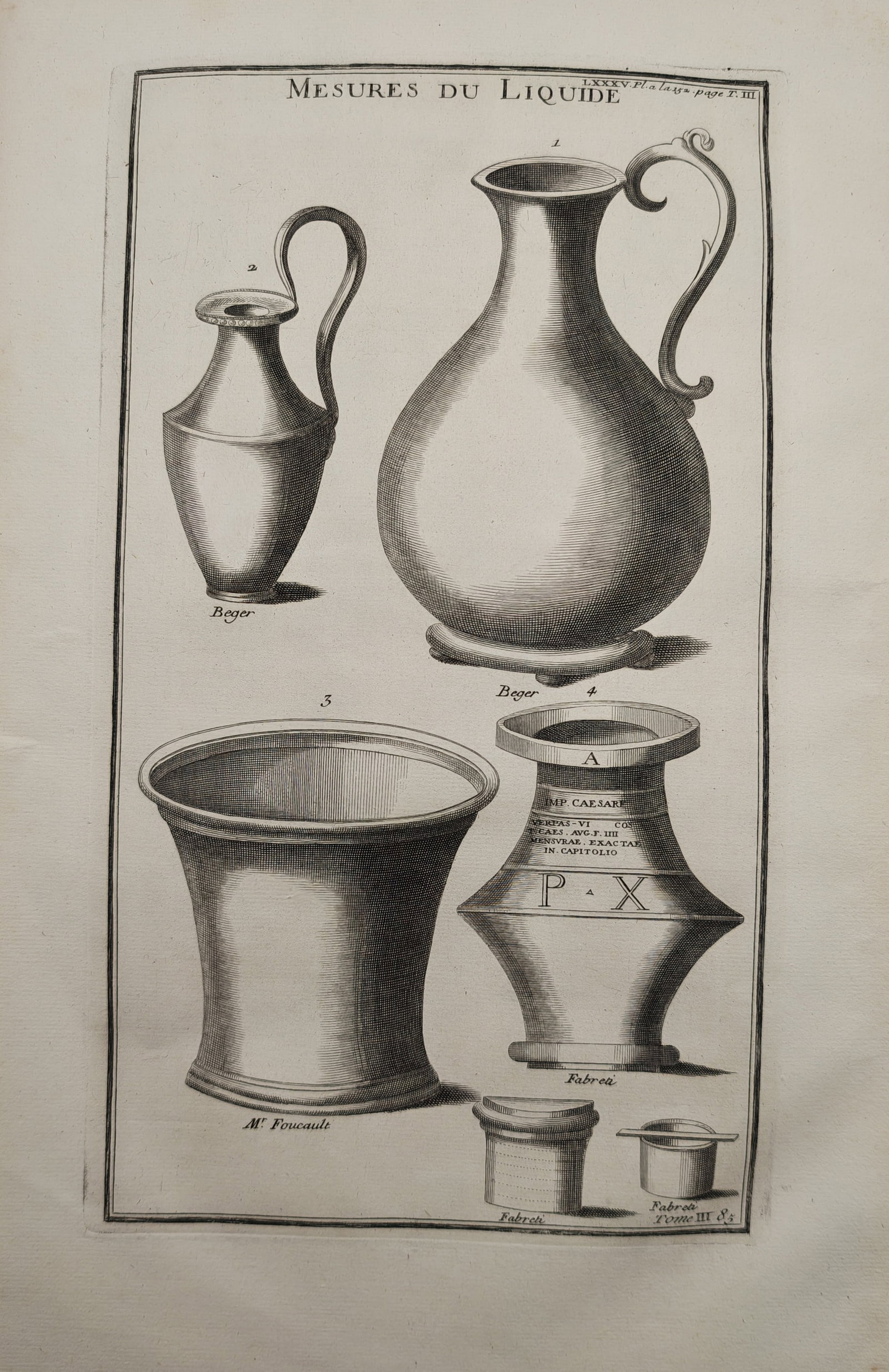 Bernard de Montfaucon – Roman Liquid Measures – Engraving (18th Century) (1 of 2)
