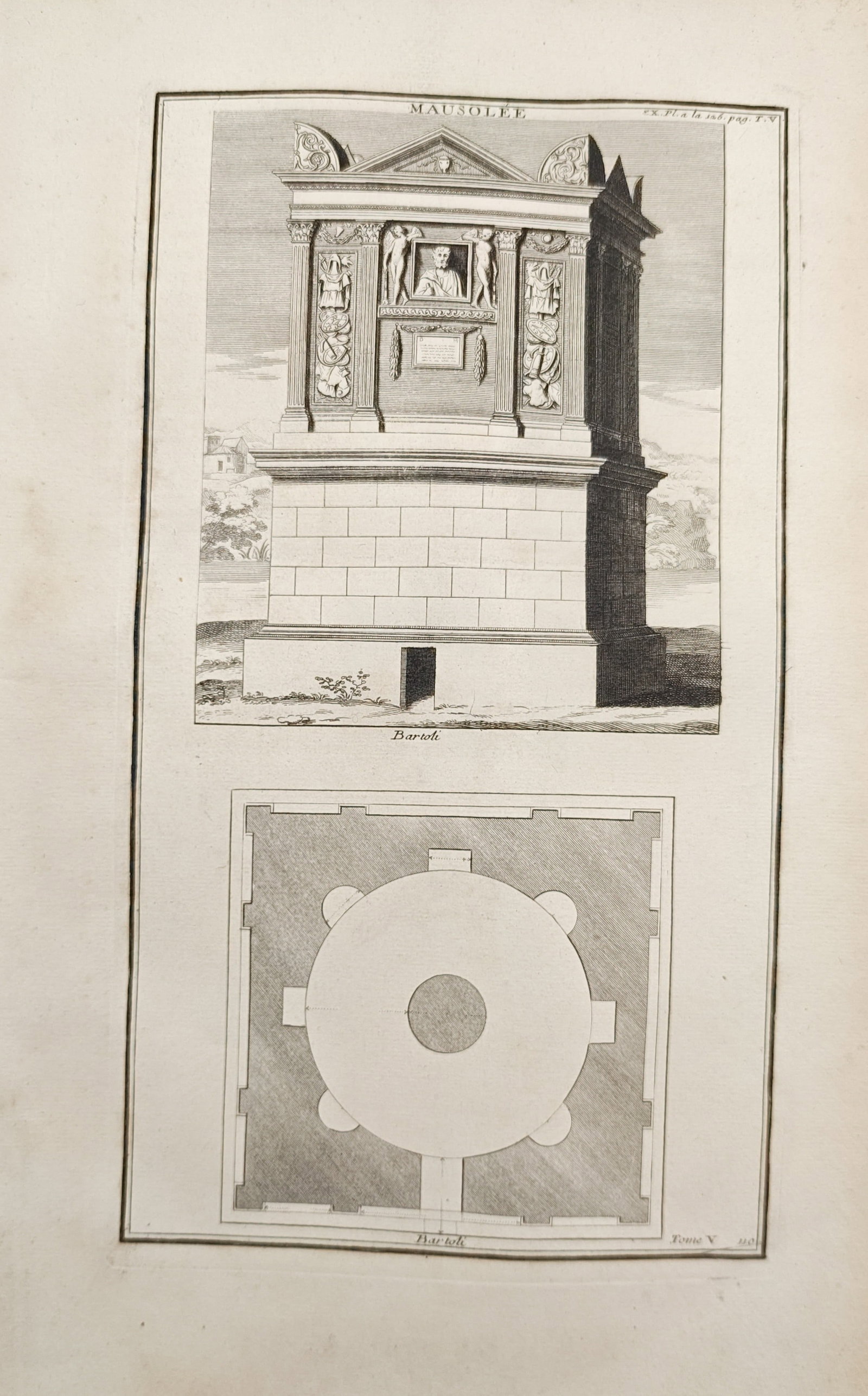 Bernard de Montfaucon – Ancient Roman Mausoleum and Structural Plan – Engraving (18th Century) (1 of 2)