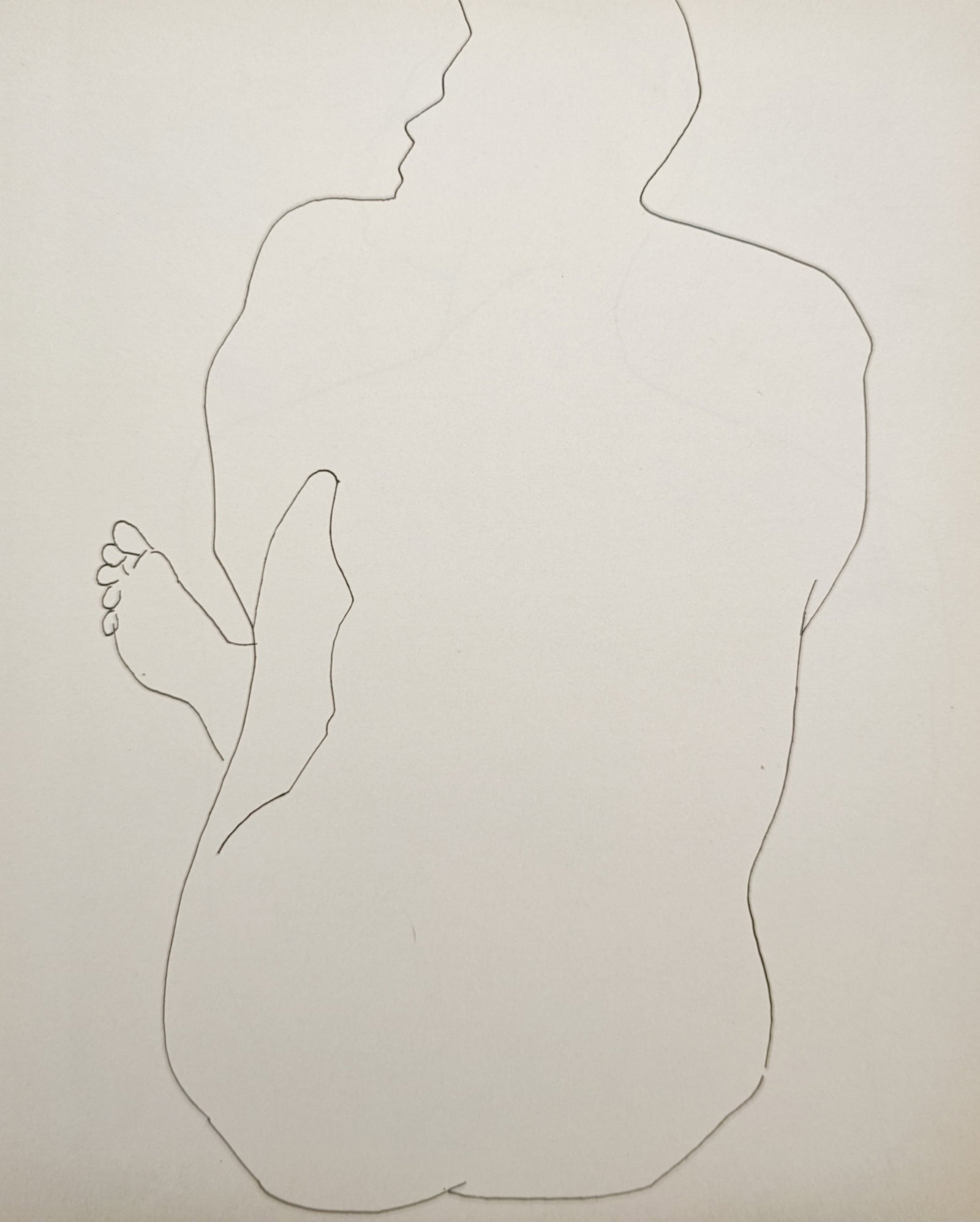 Andy Warhol,after – Seated Male Nude from the Back – Offset ithographic reproduction (2006): "Seated Male Nude" illustrates a modernist figurative line drawing delineating the continuous silhouette and anatomical contours of a seated male figure viewed from behind. Published in 2006 by Phaido