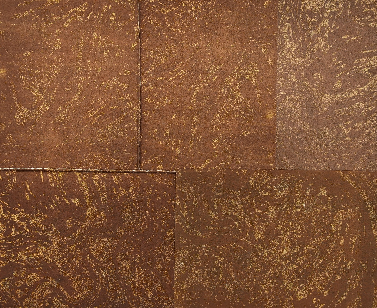 Unknown Artist – Set of 5: Brown and Gold Veined Decorative Bookbinding Sheets – Marbled Papers (1 of 2)