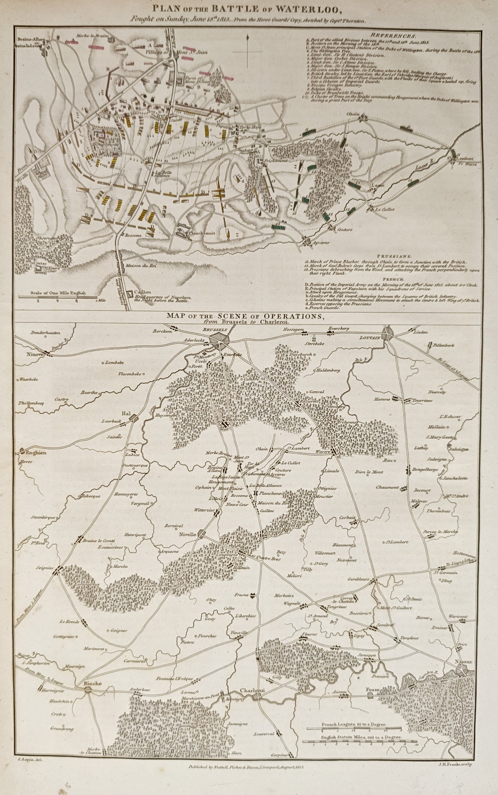 Nuttall, Fisher & Dixon – Map of the Battle of Waterloo and Scene of Operations – Belgium (1 of 2)