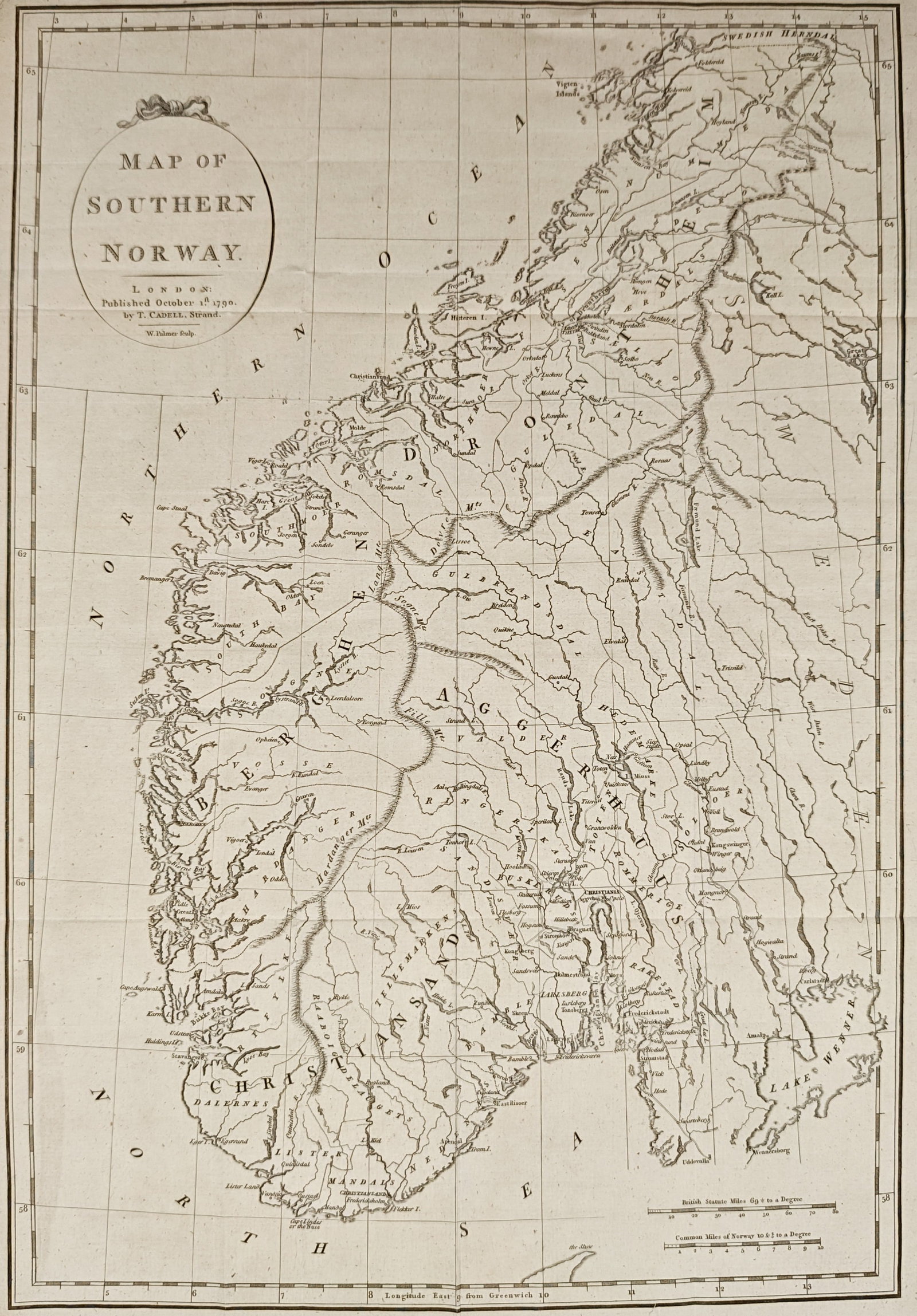 Thomas Cadell – Map of Southern Norway – Norway – Engraving (1790) (1 of 2)