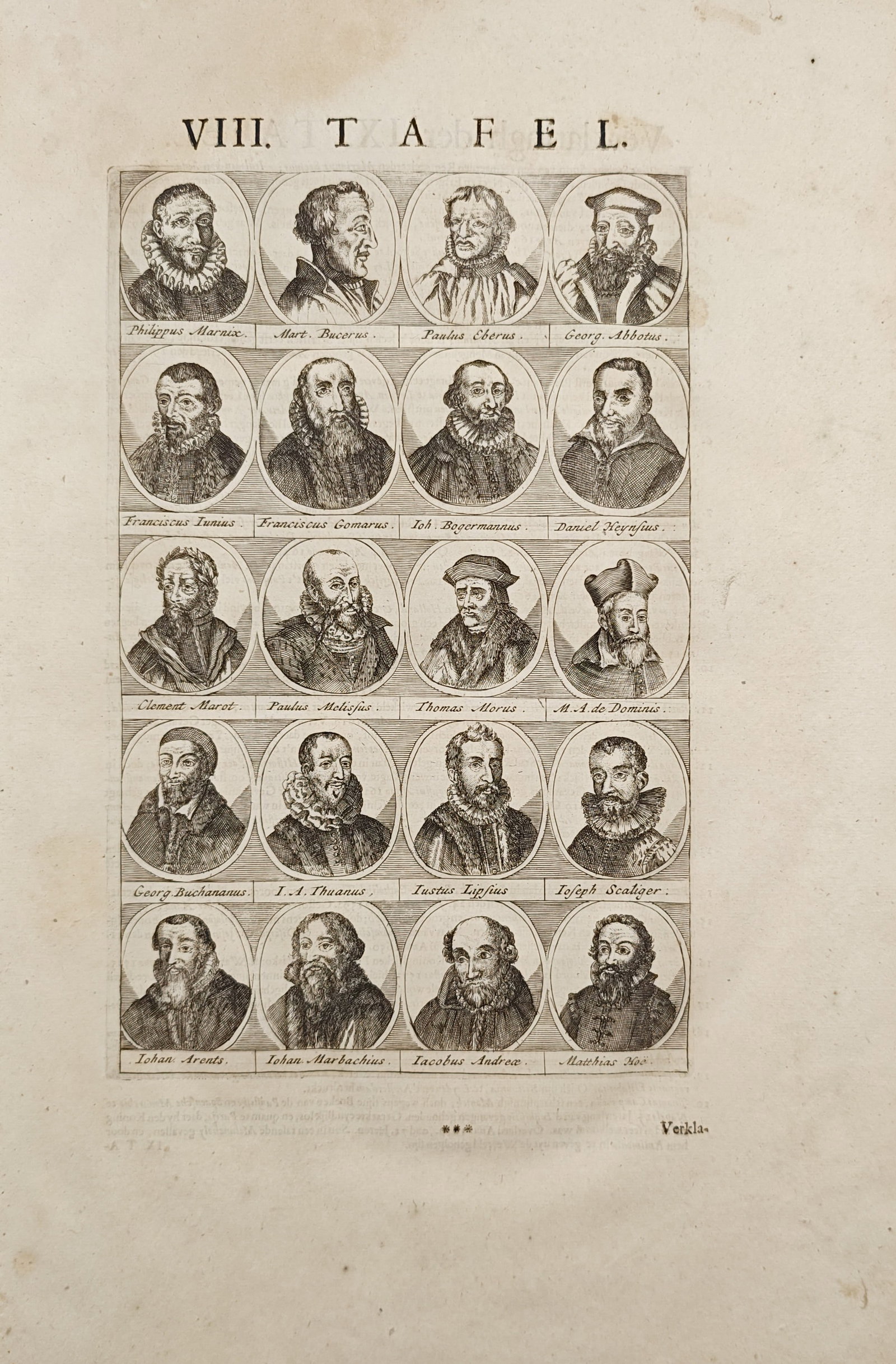 Simon de Vries – Table of European Theologians, Humanists, and Scholars – Engraving (1 of 2)