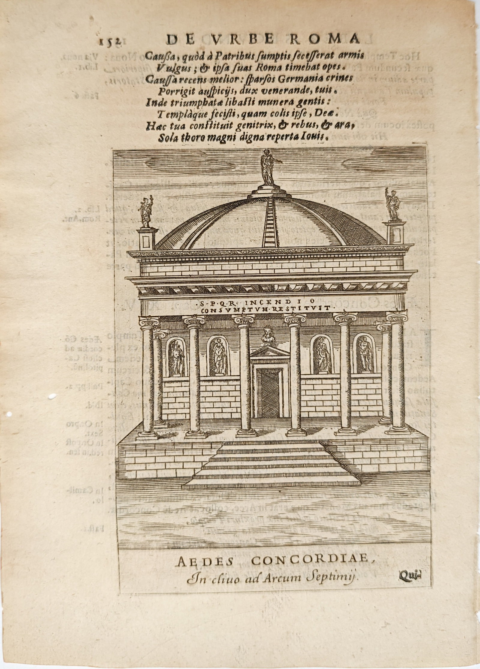 Alessandro Donati – Temple of Concordia on the Slope to the Arch of Septimius – Engraving (1 of 2)