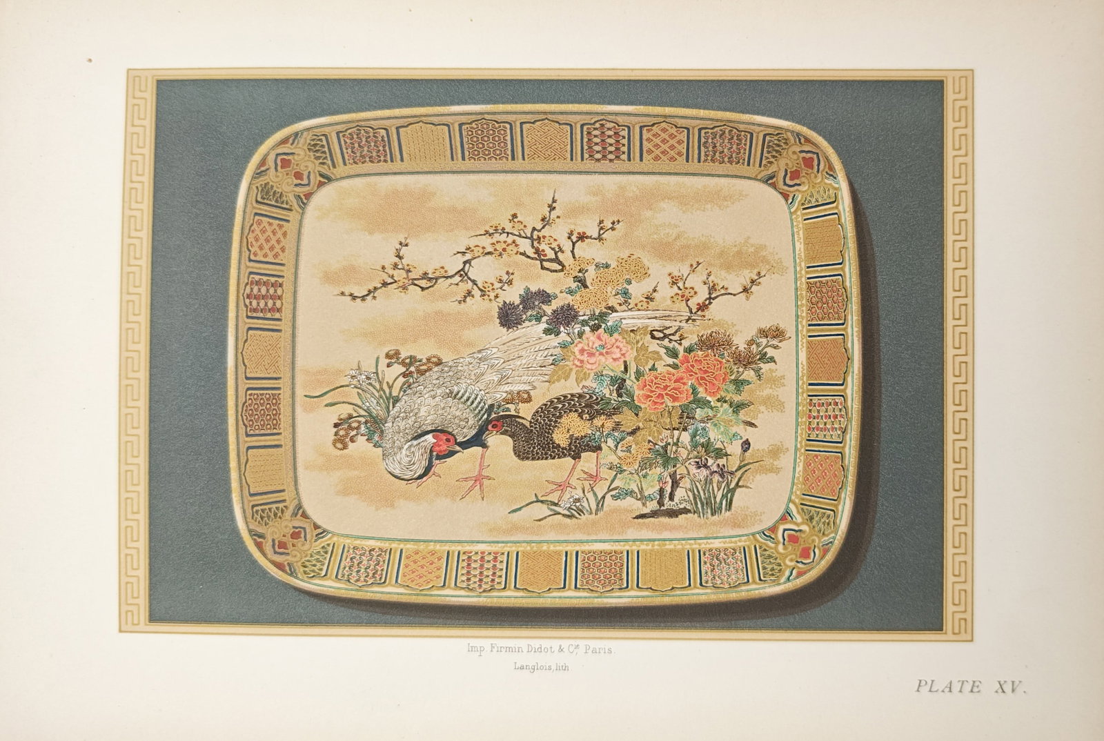 George Ashdown Audsley – Oblong Tray with Pheasants and Flowering Branches – Lithograph (1 of 2)
