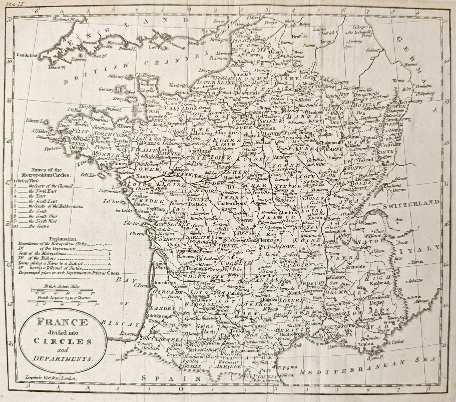 Mathew Carey – Map of France – Europe – Engraving (18th Century) (1 of 2)
