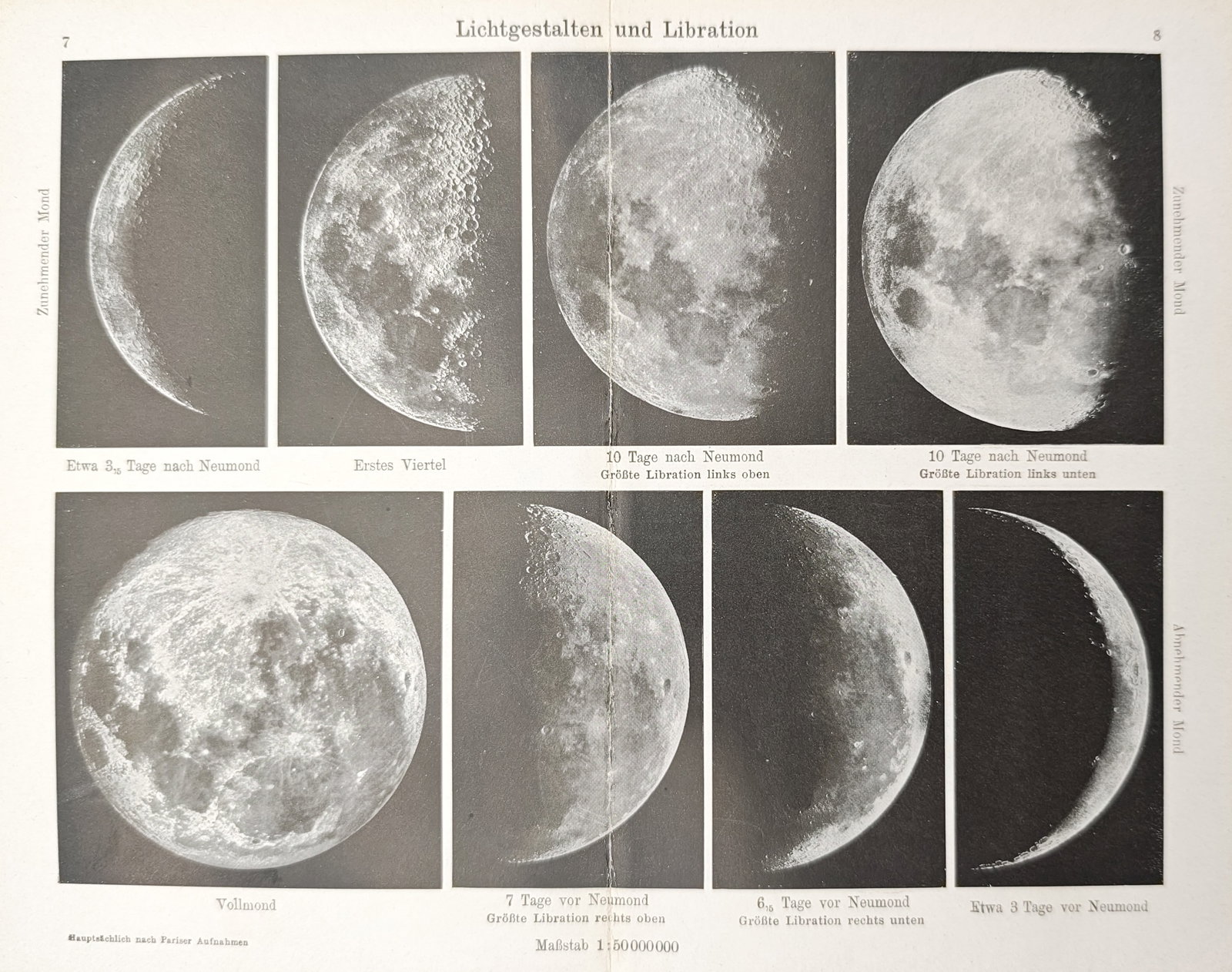 Meyers Großes Konversations-Lexikon – Lunar Phases and Libration – Lithograph (1913) (1 of 2)