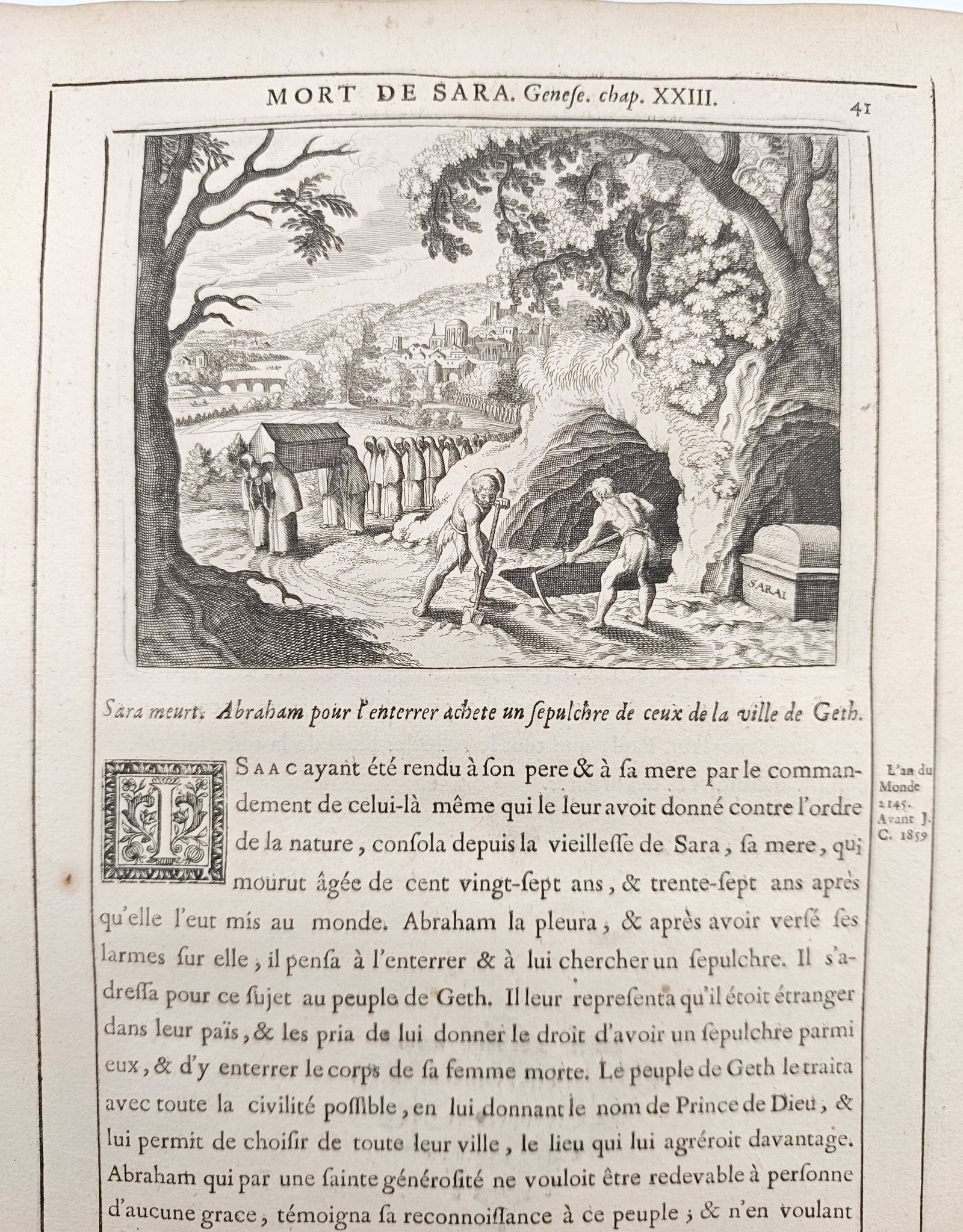 Nicolas Fontaine – Death of Sarah – Engraving (17th Century) (1 of 3)