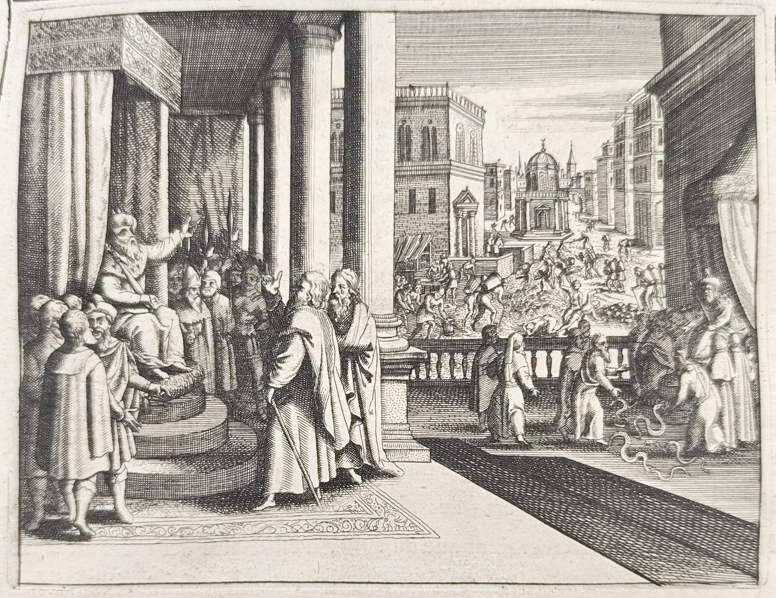 Nicolas Fontaine – Moses Before Pharaoh – Engraving (17th Century) (1 of 3)