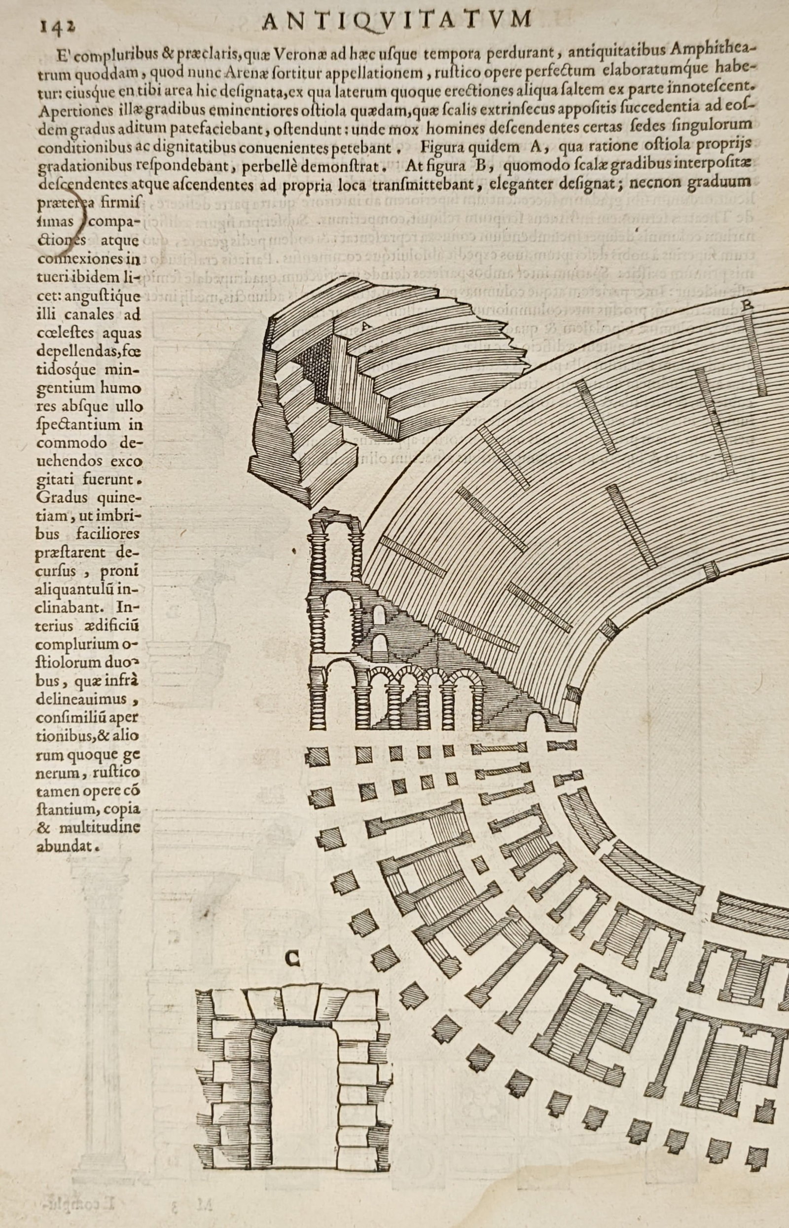 Sebastiano Serlio – Roman Amphitheatre at Verona – Woodcut (16th Century) (1 of 2)