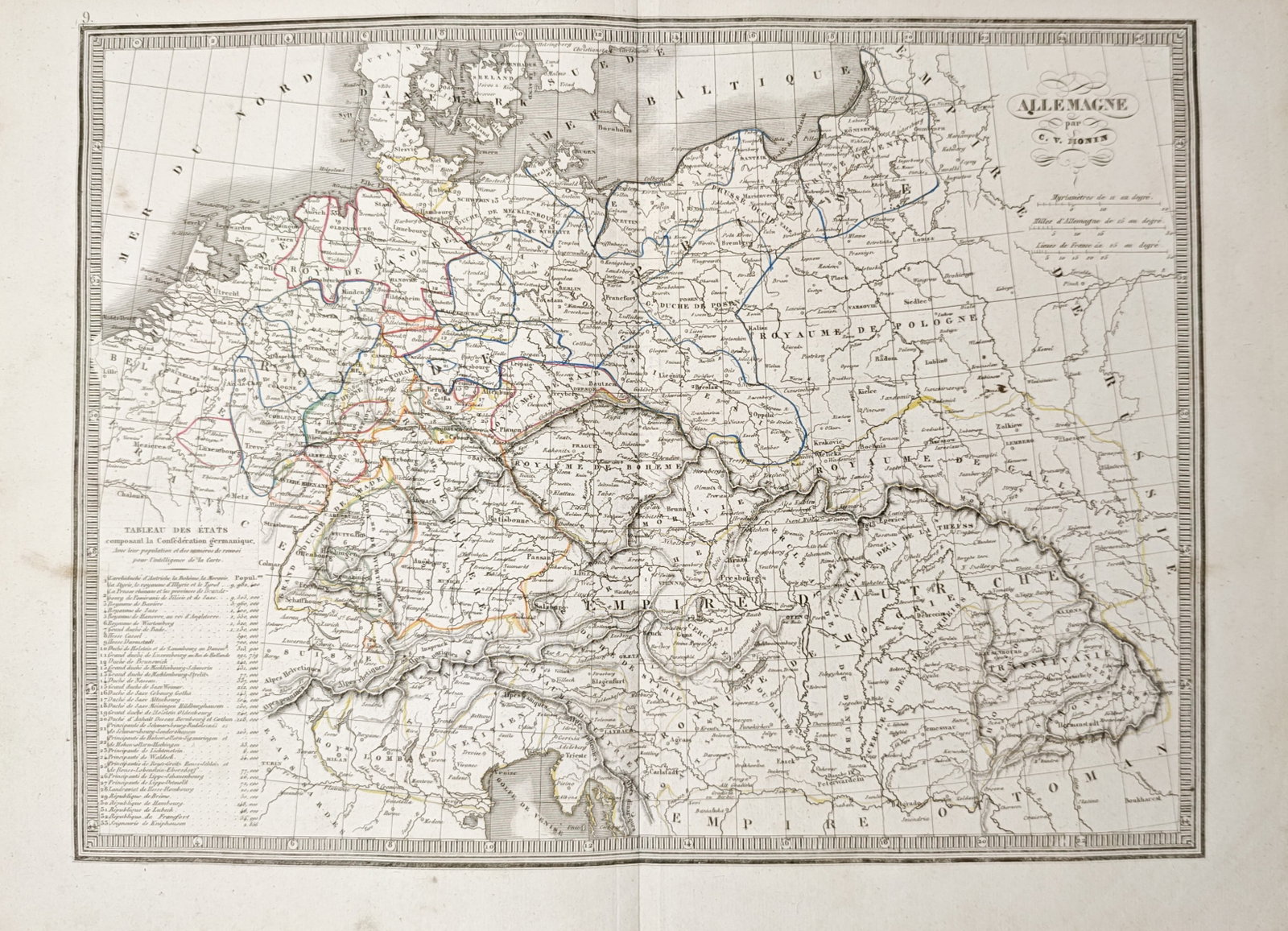 Charles Victor Monin – Map of Germany – Central Europe – Engraving (19th Century) (1 of 2)