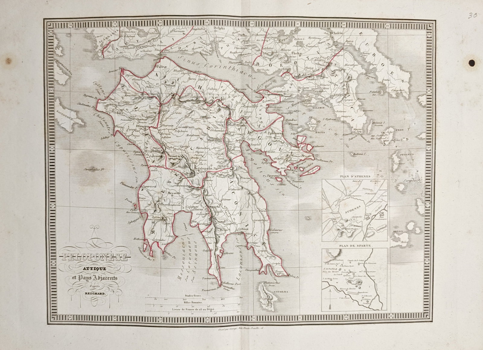 Charles Victor Monin – Map of Peloponnese and Attica – Greece – Engraving (19th Century) (1 of 2)
