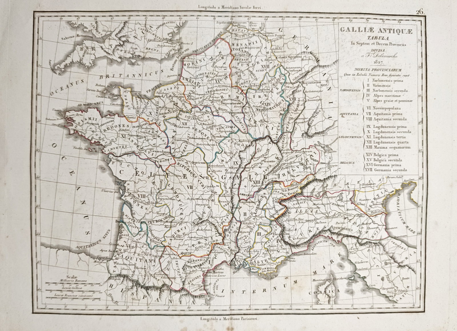 Felix Delamarche – Map of Ancient Gaul – France – Engraving (1827) (1 of 2)