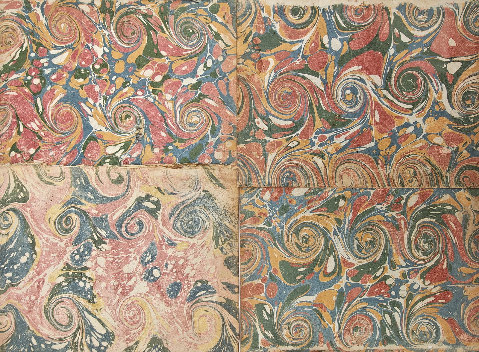 Unknown Artist – Set of 4: Snail and Swirl Pattern Decorative Bookbinding Sheets – Marbled (1 of 2)