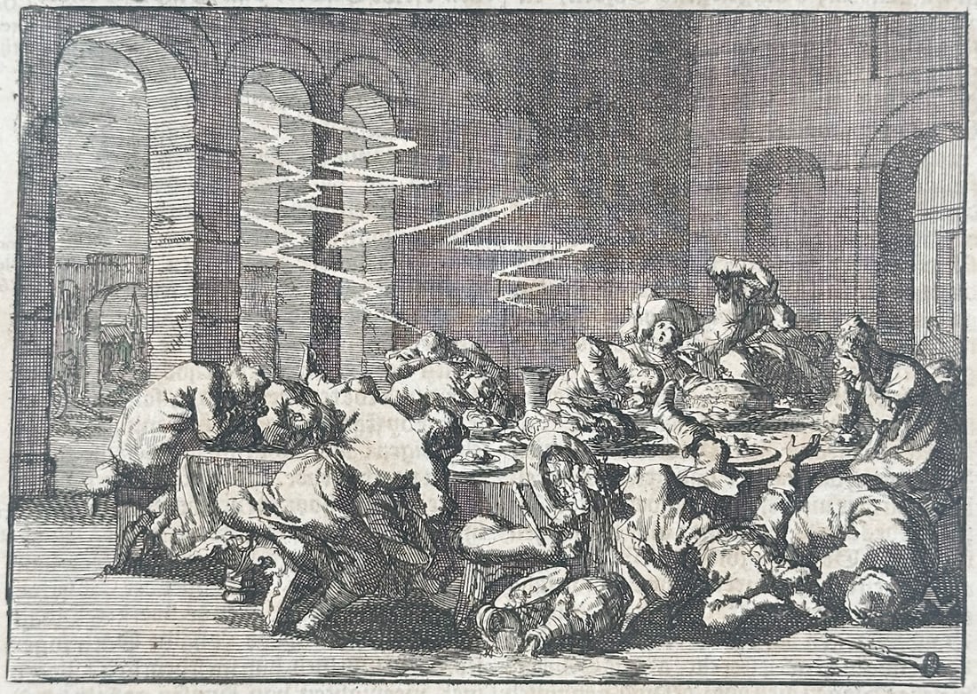 Johann Ludwig Gottfried – Catastrophic Lightning Strike at a Polish Baptismal Feast – Engraving (1 of 3)