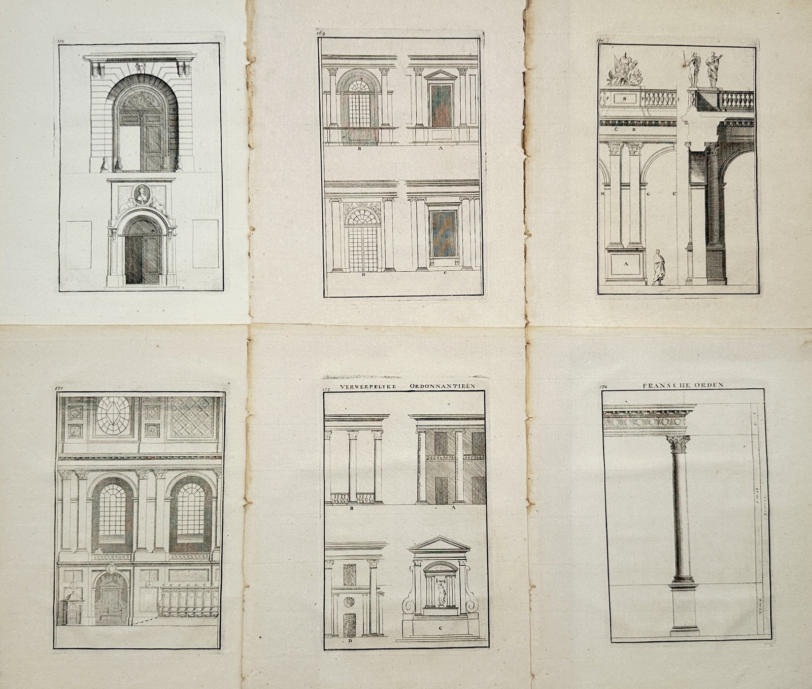 Giacomo Barozzi da Vignola – Set of 6: Architectural Orders, Portals, and Facade Elevations (1 of 2)