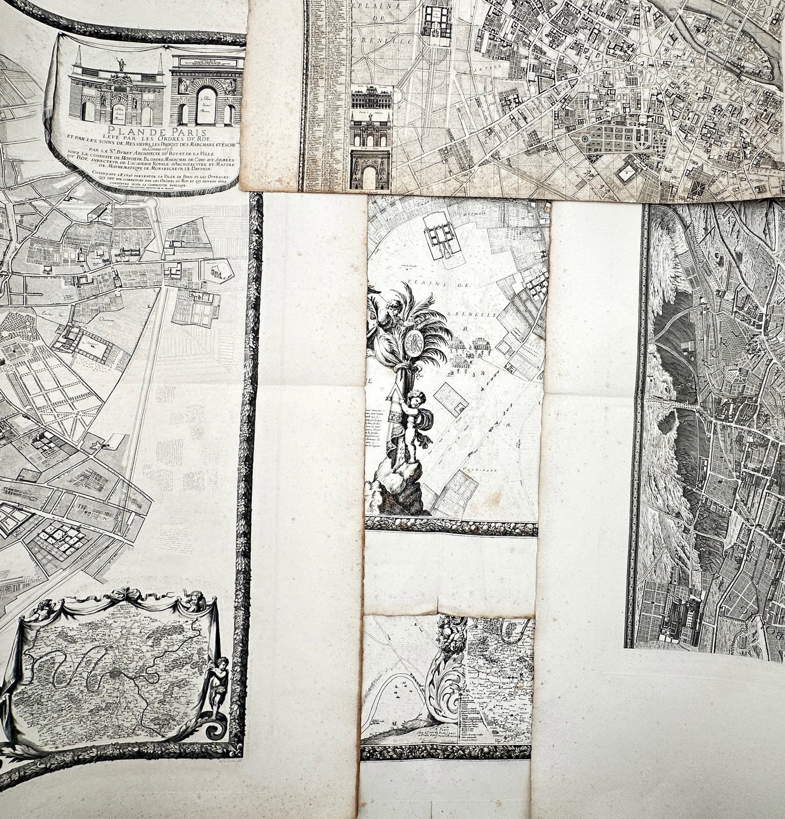 Different Cartographers – Antique Monumental Urban Plans of Paris – Engravings (18th) (1 of 2)