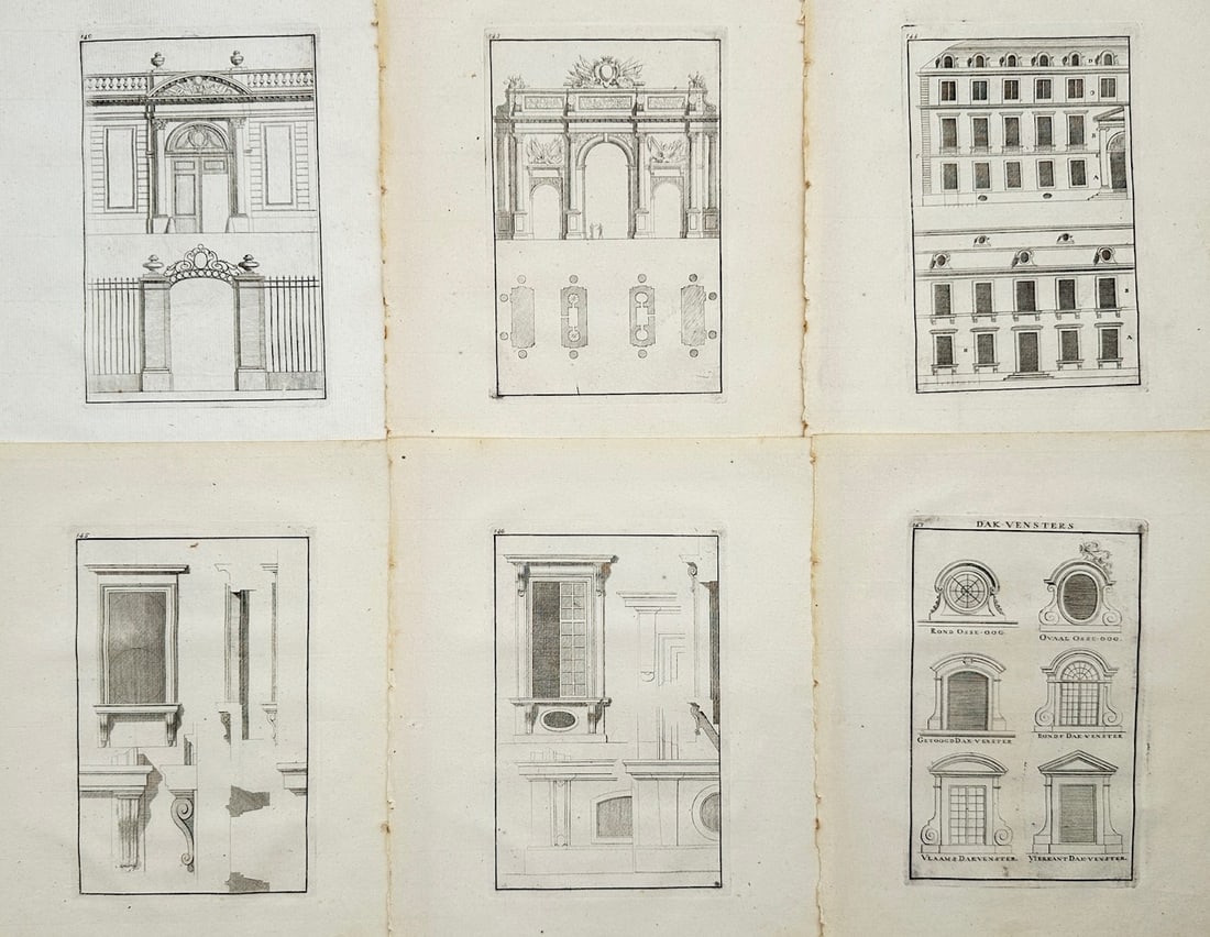 Giacomo Barozzi da Vignola – Set of 6: Architectural Studies of Triumphal Arches, Dormer Windows (1 of 2)
