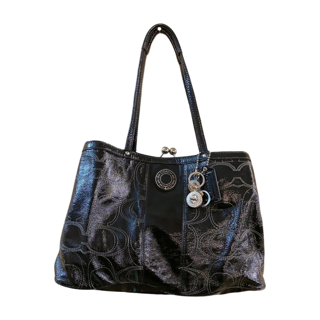Coach Carryall Signature C Black Patent Leather Shoulder Bag (1 of 10)