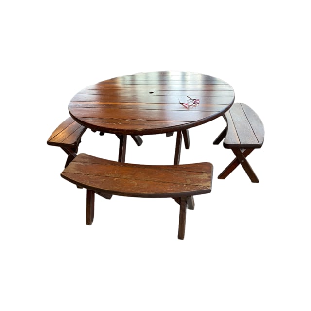 Redwood Patio Dining Set Round Table with 4 Benches (1 of 9)