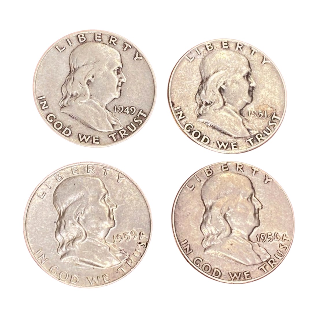 4 Franklin Half Dollars Silver Coins (1 of 9)